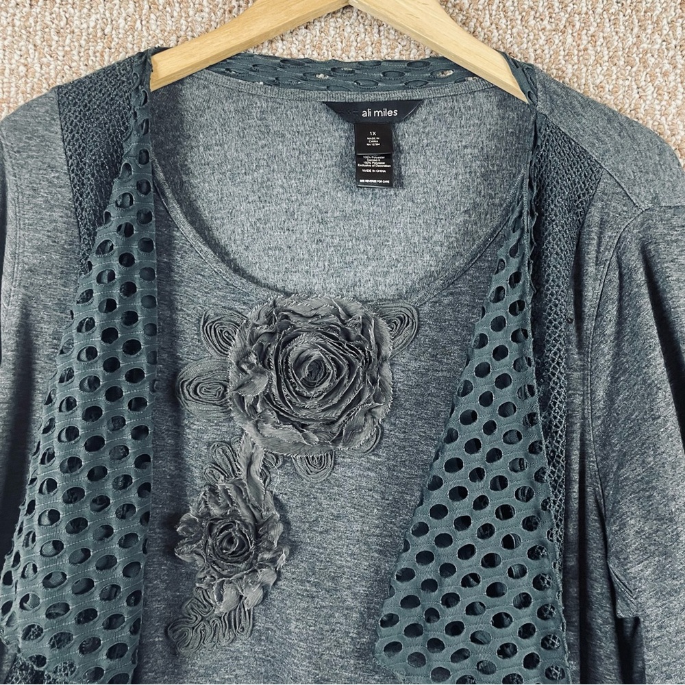 Ali Miles Tunic 1X All In One Gray Floral Draped Whimsigoth Mori Kei  T234 - Picture 2 of 14